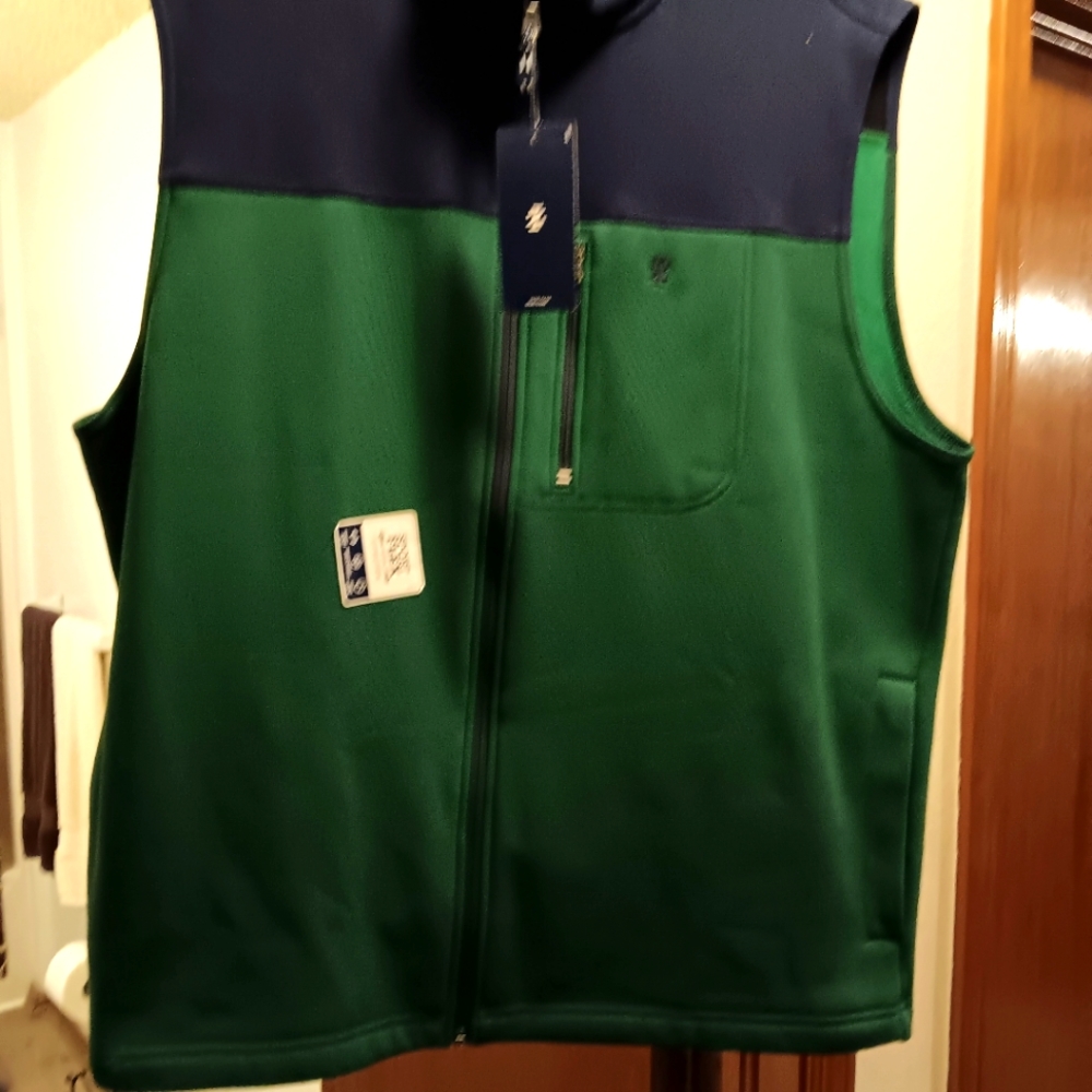 IZOD JACKET VEST. BRAND NEW WITH TAGS. MEN'S LARGE. FOREST GREEN/NAVY BLUE.